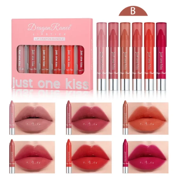 Dragon Ranee 6Pcs Set Glossy Lipstick Easy To Color Lipstick - Image 2
