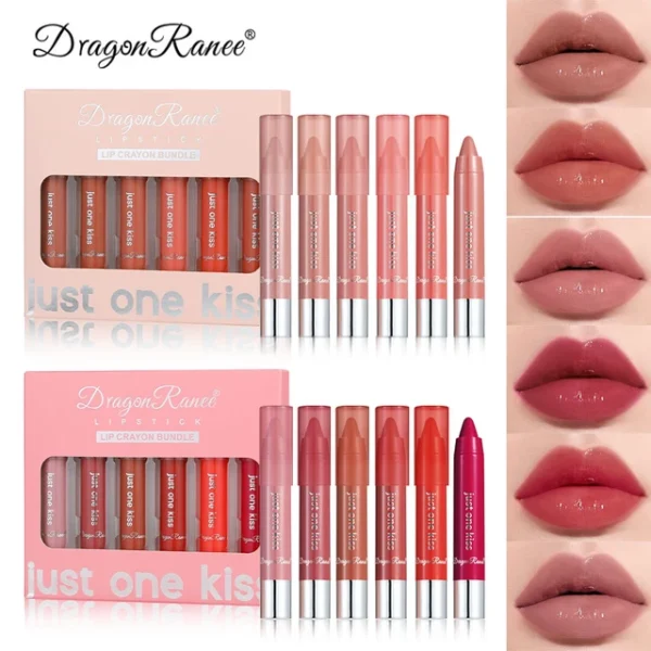 Dragon Ranee 6Pcs Set Glossy Lipstick Easy To Color Lipstick