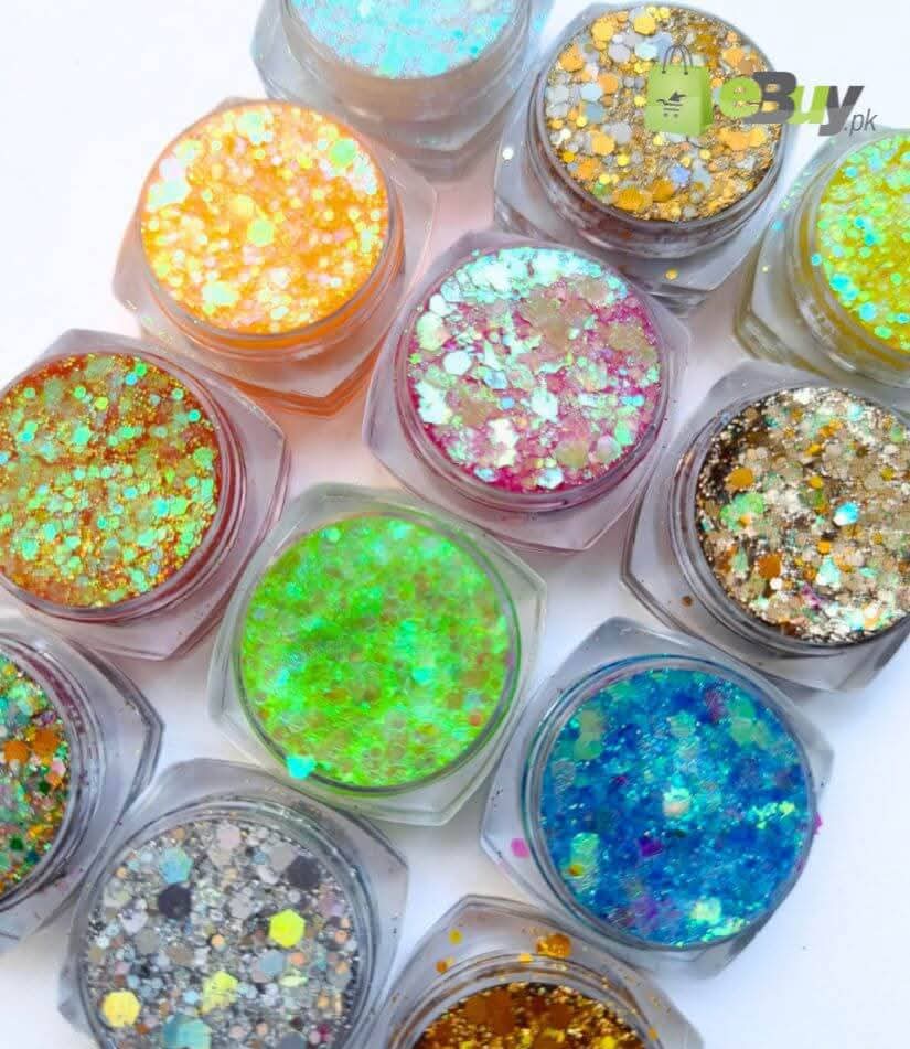 Chunky Glitter for Eye Makeup & Nails – 12 Multicolor Shades Pack - Image 4