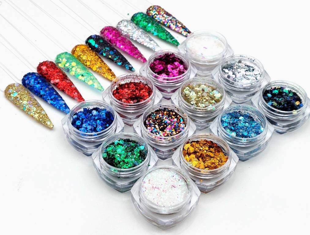 Chunky Glitter for Eye Makeup & Nails – 12 Multicolor Shades Pack - Image 2