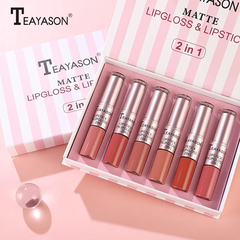 Teayason 6 Colors Matte 2-in-1 Lip Gloss & Lipstick Set – Long-Lasting, Non-Sticky & Bold Shades