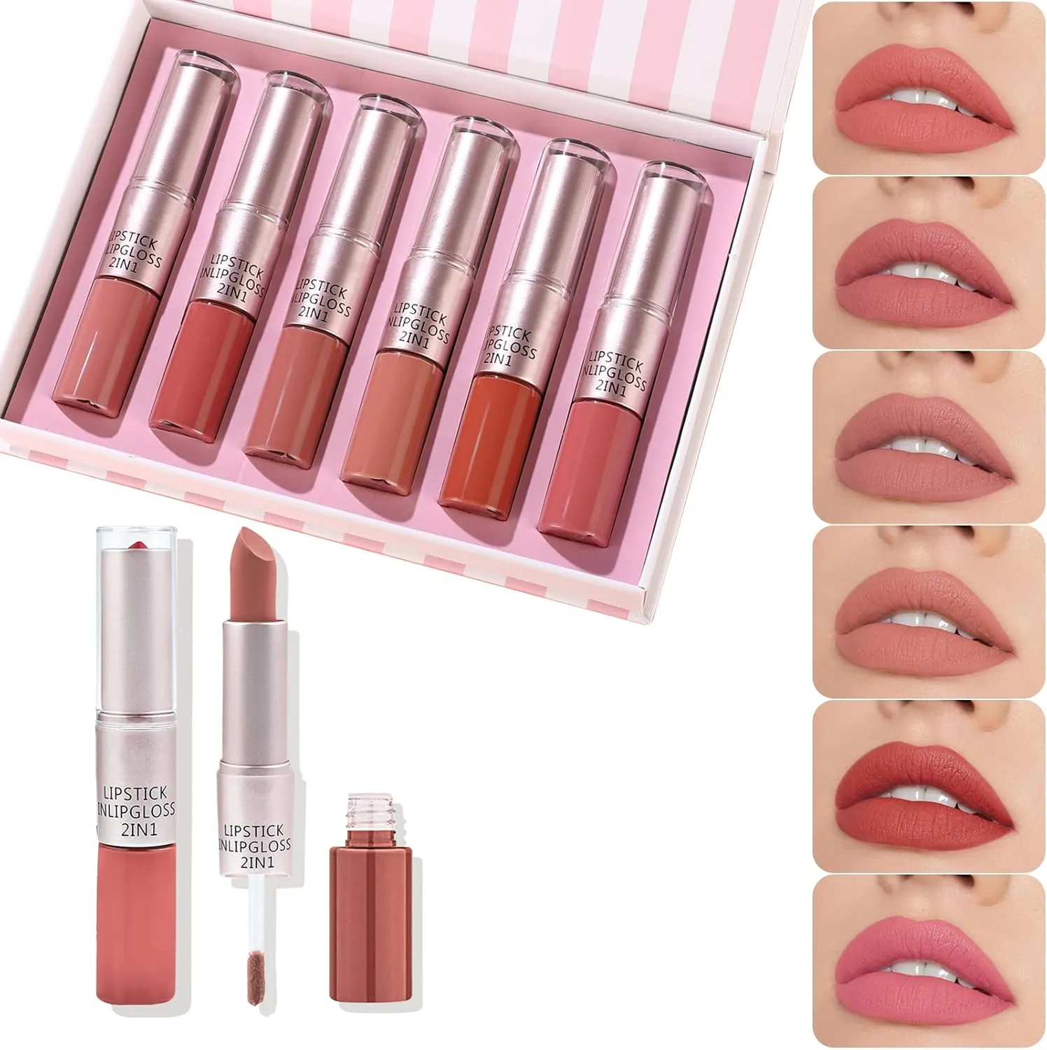 Teayason 6 Colors Matte 2-in-1 Lip Gloss & Lipstick Set – Long-Lasting, Non-Sticky & Bold Shades - Image 3